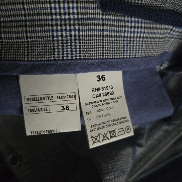 Robert Graham R Collectio Men Waist 36 Plaid Blue And White Made In Italy 112025